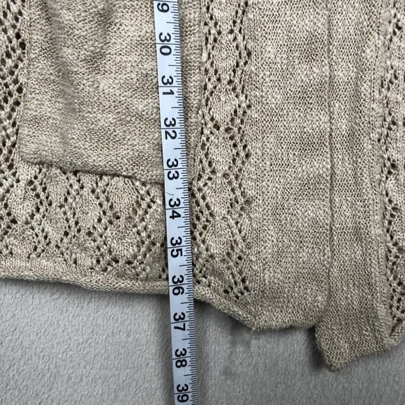 NATURAL REFLECTIONS Open Cardigan Sz L Cotton Oatmeal Open Knit Sweater Pockets - Picture 7 of 9